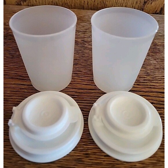 Vintage Tupperware Salt & Pepper Shakers 3" White Clear Midget Mini Picnic 1503 - Picture 2 of 6